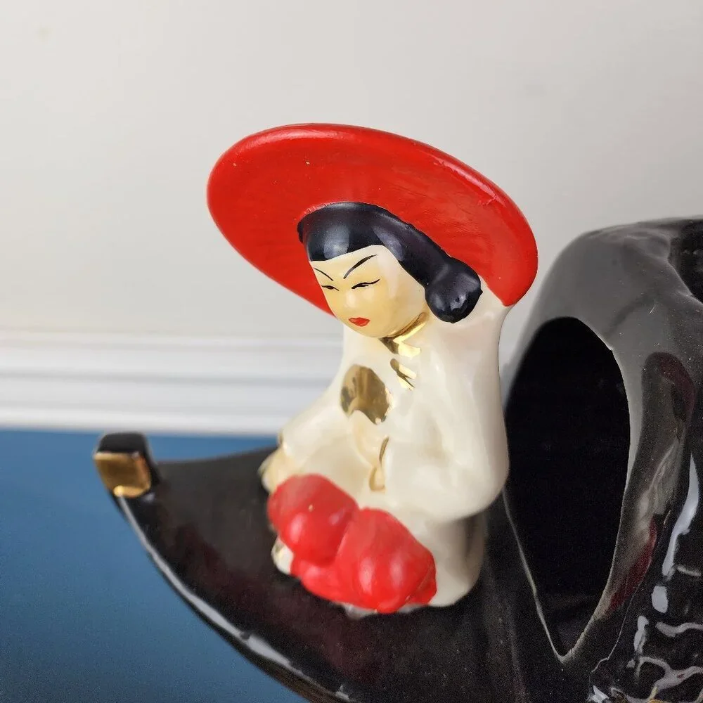 Vintage Mid Century Fuhry & Sons Ceramic Asian Boat TV Table
